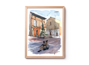 WBO002 Piazza del Nettuno Bologna original watercolor