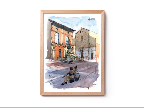 WBO002 Piazza del Nettuno Bologna original watercolor WBO002 Piazza del Nettuno Bologna original watercolor