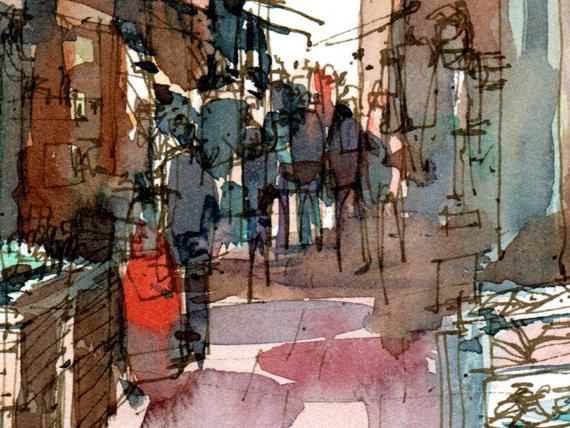 WBO001 Via Pescherie Vecchie Bologna original watercolor