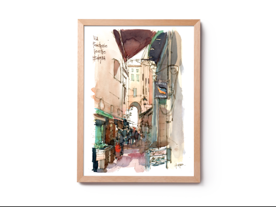 WBO001 Via Pescherie Vecchie Bologna original watercolor