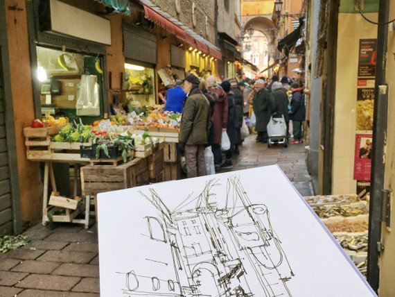 WBO001 Via Pescherie Vecchie Bologna original watercolor