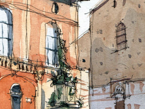 WBO002 Piazza del Nettuno Bologna original watercolor