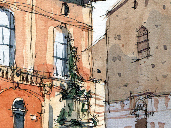 WBO002 Piazza del Nettuno Bologna original watercolor WBO002 Piazza del Nettuno Bologna original watercolor