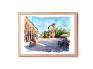WBO003 Piazza Santo Stefano Bologna original watercolor