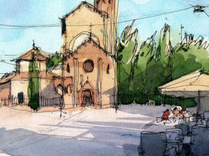 WBO003 Piazza Santo Stefano Bologna original watercolor