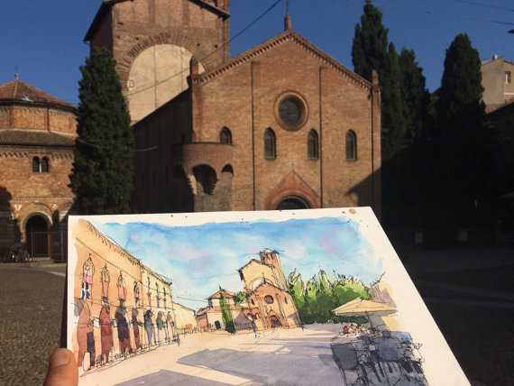 WBO003 Piazza Santo Stefano Bologna original watercolor WBO003 Piazza Santo Stefano Bologna original watercolor