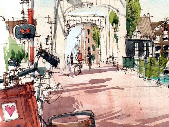 AMS002 Magere Brug Amsterdam Original Watercolor