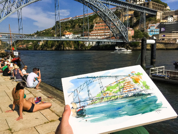 OPO003 Sao Nicolau Oporto Original Watercolor OPO003 Sao Nicolau Oporto Original Watercolor