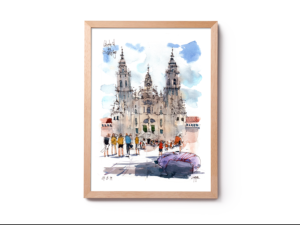 SCQ001 Plaza del Obradoiro Santiago de Compostela Original Watercolor