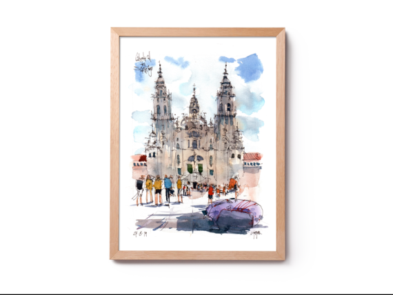 SCQ001 Plaza del Obradoiro Santiago de Compostela Original Watercolor SCQ001 Plaza del Obradoiro Santiago de Compostela Original Watercolor