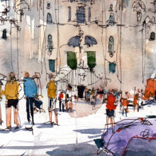 SCQ001 Plaza del Obradoiro Santiago de Compostela Original Watercolor SCQ001 Plaza del Obradoiro Santiago de Compostela Original Watercolor