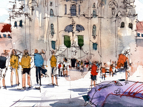 SCQ001 Plaza del Obradoiro Santiago de Compostela Original Watercolor SCQ001 Plaza del Obradoiro Santiago de Compostela Original Watercolor