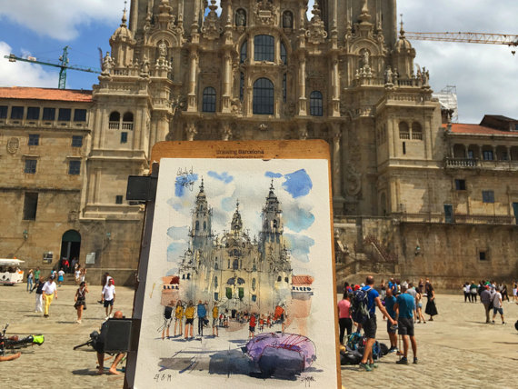 SCQ001 Plaza del Obradoiro Santiago de Compostela Original Watercolor SCQ001 Plaza del Obradoiro Santiago de Compostela Original Watercolor