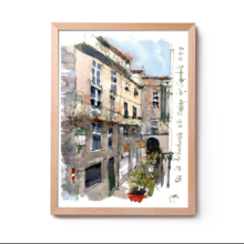 SCQ002 Rúa de Acibechería Santiago de Compostela Original Watercolor