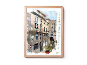 SCQ002 Rúa de Acibechería Santiago de Compostela Original Watercolor