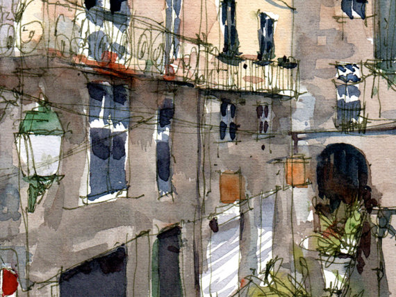 SCQ002 Rúa de Acibechería Santiago de Compostela Original Watercolor