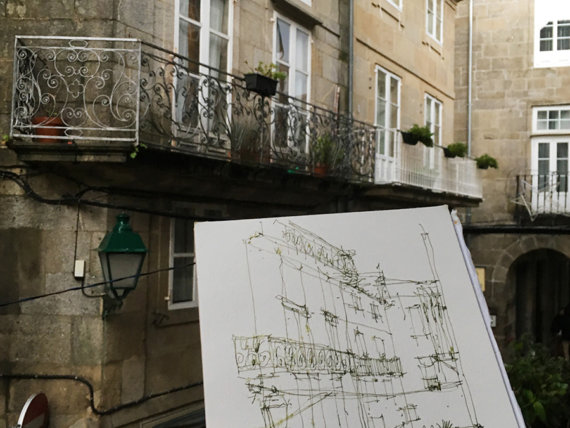 SCQ002 Rúa de Acibechería Santiago de Compostela Original Watercolor