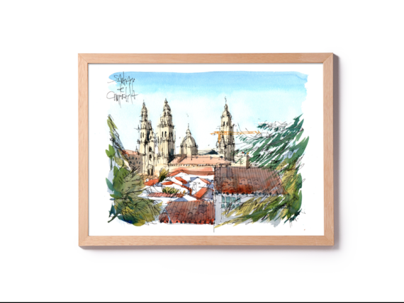 SCQ003 Vista Santiago de Compostela Original Watercolor SCQ003