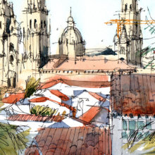 SCQ003 Vista Santiago de Compostela Original Watercolor SCQ003 Vista Santiago de Compostela Original Watercolor