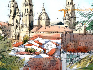 SCQ003 Vista Santiago de Compostela Original Watercolor