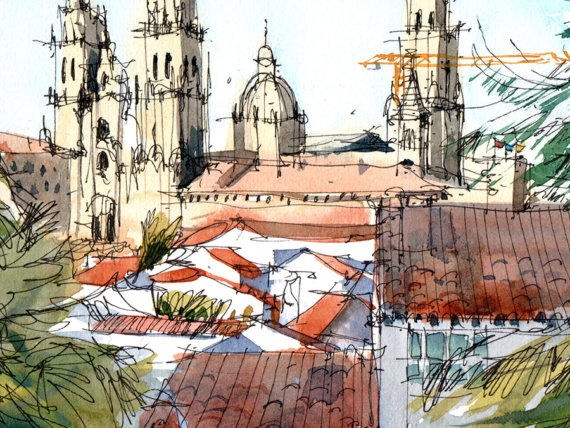 SCQ003 Vista Santiago de Compostela Original Watercolor SCQ003 Vista Santiago de Compostela Original Watercolor
