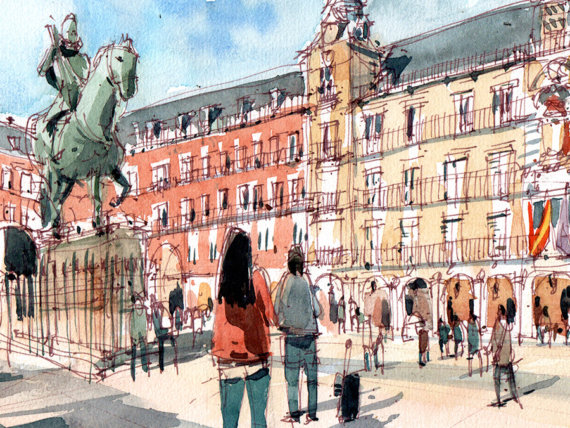 plaza-mayor-madrid-Original-Watercolor