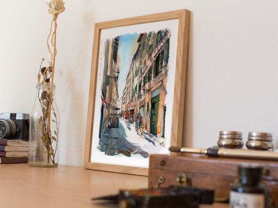 Borgo-San-Lorenzo-firenze-Original-Watercolor Borgo-San-Lorenzo-firenze-Original-Watercolor