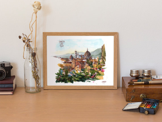 Giardino-delle-rose-firenze-Original-Watercolor Giardino-delle-rose-firenze-Original-Watercolor