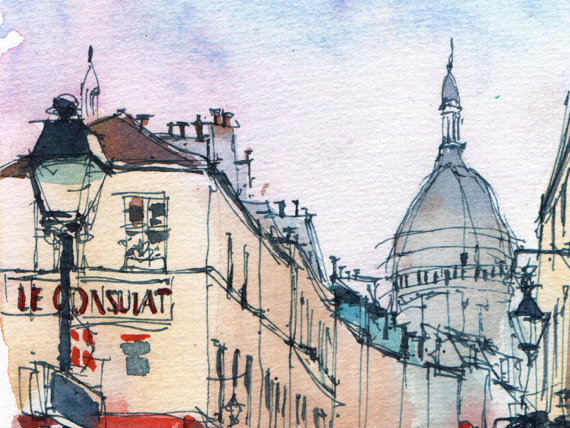 Montmartre-Paris-Original-Watercolor Montmartre-Paris-Original-Watercolor