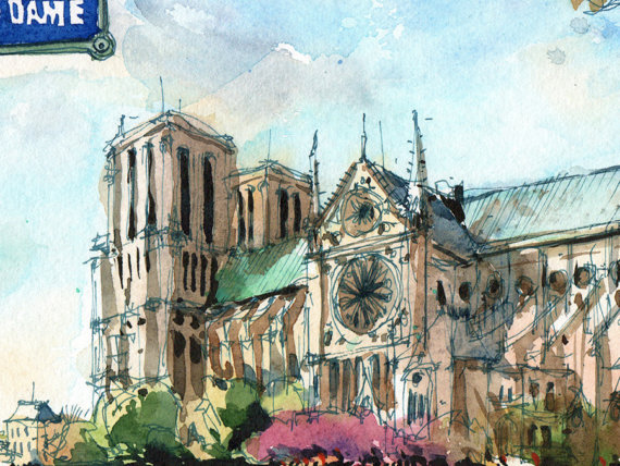 Notre-Dame-Paris-Original-Watercolor Notre-Dame-Paris-Original-Watercolor