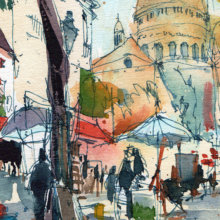 Place-du-Tetre-Paris-Original-Watercolor Place-du-Tetre-Paris-Original-Watercolor