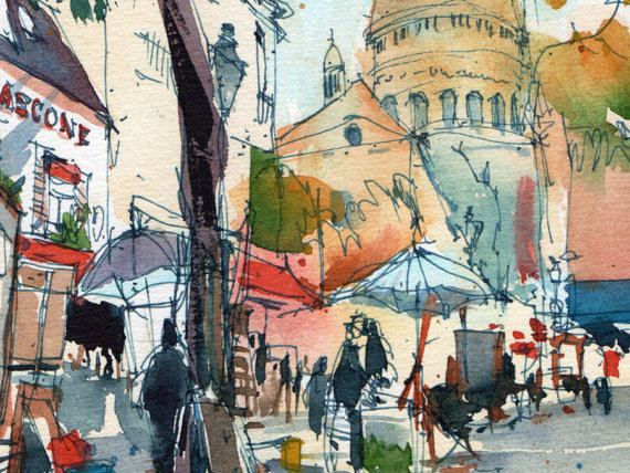 Place-du-Tetre-Paris-Original-Watercolor Place-du-Tetre-Paris-Original-Watercolor