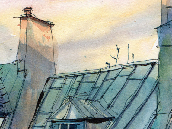Toits-Paris-Original-Watercolor Toits-Paris-Original-Watercolor