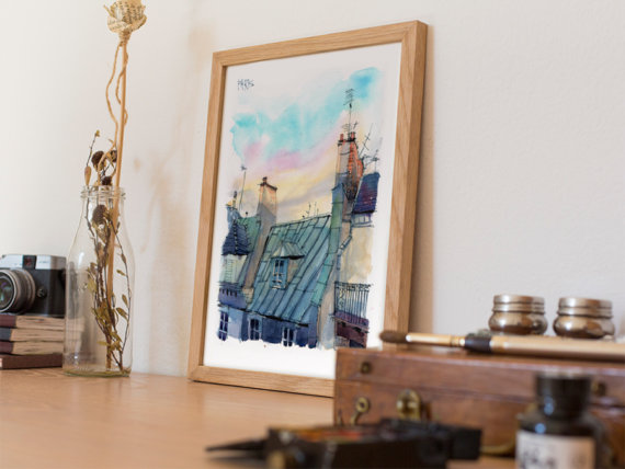 Toits-Paris-Original-Watercolor Toits-Paris-Original-Watercolor