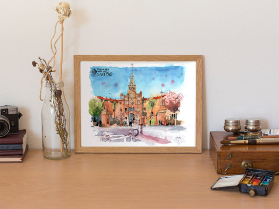 hospital-sant-pau-Bike-barcelona-Original-watercolor4 hospital-sant-pau-Bike-barcelona-Original-watercolor