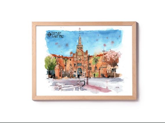 hospital-sant-pau-Bike-barcelona-Original-watercolor1 hospital-sant-pau-Bike-barcelona-Original-watercolor1