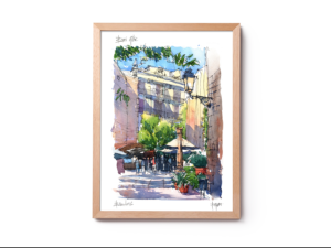 Barri-Gotic-Museu-Mares-drawing-Barcelona-watercolor-print