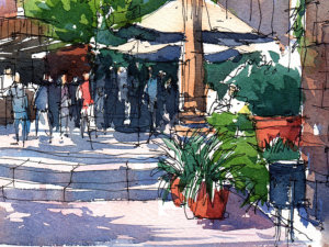 Barri-Gotic-Museu-Mares-drawing-Barcelona-watercolor-print