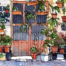 Carrer-Allada-Vermell-drawing-Barcelona-watercolor-print Carrer-Allada-Vermell-drawing-Barcelona-watercolor-print