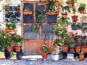Carrer-Allada-Vermell-drawing-Barcelona-watercolor-print