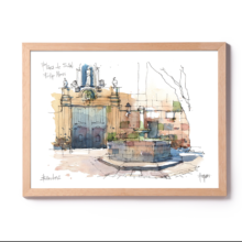 Sant-Felip-Neri-drawing-Barcelona-watercolor-print