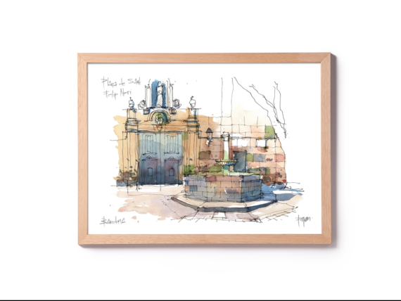 Sant-Felip-Neri-drawing-Barcelona-watercolor-print