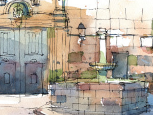 Sant-Felip-Neri-drawing-Barcelona-watercolor-print
