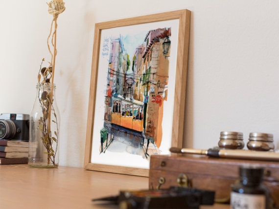 Calçada da Bica Pequena Original Watercolor