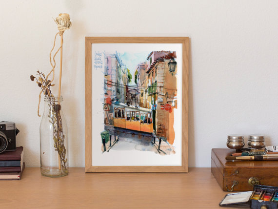 Calçada da Bica Pequena Original Watercolor