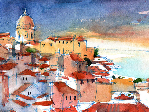 Lisboa Mirador Portas do Sol-original-watercolor