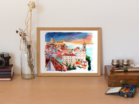 Lisboa Mirador Portas do Sol-original-watercolor