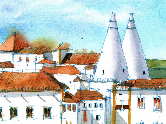 palacio-nacional-sintra-lisboa-original-watercolor palacio-nacional-sintra-lisboa-original-watercolor