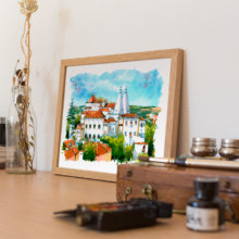 palacio-nacional-sintra-lisboa-original-watercolor palacio-nacional-sintra-lisboa-original-watercolor