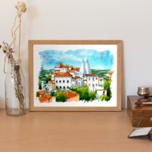 palacio-nacional-sintra-lisboa-original-watercolor palacio-nacional-sintra-lisboa-original-watercolor